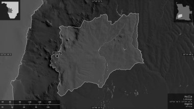 Cordoba, Arjantin ili. Gölleri ve nehirleri olan renkli gölge verileri. Ülke alanına karşı bilgilendirici örtülerle sunulan şekil. 3B görüntüleme