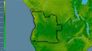 Angola bölgesinde efsanevi stereografik projeksiyonla yıllık ortalama sıcaklık - koyu parlak dış hatlı raster tabakalarının ham bileşimi