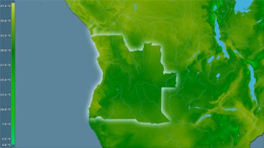 Angola bölgesinde efsanevi stereografik projeksiyonda yıllık ortalama sıcaklık - ışık yansıtan raster tabakalarının ham bileşimi
