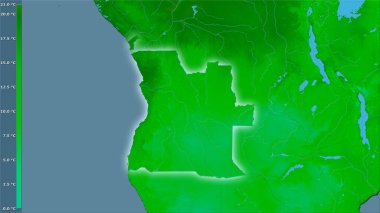 Angola bölgesinde, efsanevi stereografik projeksiyondaki en soğuk ayın en düşük sıcaklığı - ışık saçan ana hatlı raster tabakalarının ham bileşimi