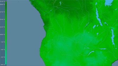 Angola bölgesinde, efsanevi stereografik projeksiyondaki en soğuk ayın en düşük sıcaklığı - raster katmanlarının ham bileşimi