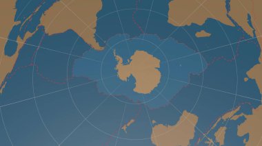 Antarktika tektonik plakası sadece küresel şekilleri inceler - Azimuthal Equidistance projeksiyonunda karasal / okyanus maskesi ve kesik levhalar sınırları. 3B görüntüleme