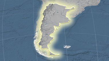 Arjantin ve mahallesi. Uzak eğimli perspektif - şekil parlıyordu. Gri tonlama yükseklik haritası