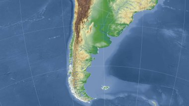 Arjantin ve mahallesi. Uzak eğimli perspektif - özet yok. renk fiziksel haritası