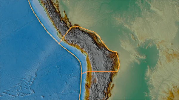 构造板块与Altiplano板块附近地区的凸起图相邻 Van Der Grinten I投影 斜变换 — 图库照片