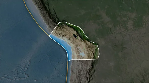 衛星上のAltiplano地殻プレートの概要隣接する地域の砂漠化によって分離された地図 ヴァン グリンテンI予測 斜めの変換 — ストック写真