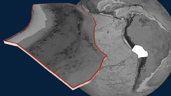 Altiplano Tektonische Plaat Geëxtrudeerd Gepresenteerd Tegen Wereldbol Grayscale Hoogte Kaart — Stockfoto