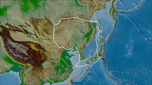 概要ヴァン グリンテンI投影図上の物理的地図上の隣接するプレートのアムール構造プレートと境界 斜めの変換 — ストック写真