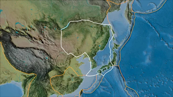 概要ヴァン グリンテンI予測 斜めの変換 の地形図上の隣接するプレートのアムール地殻プレートと境界 — ストック写真