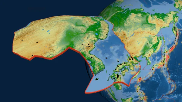 アムール地殻プレートは 地球に対して押し出され 提示されました 地図の色だ 3Dレンダリング — ストック写真