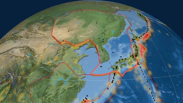 Amur Tektonische Platte Auf Dem Globus Extrudiert Satellitenbilder Rendering — Stockfoto