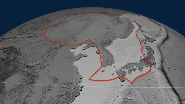 Piastra Tettonica Amur Delineata Sul Globo Mappa Dell Elevazione Scala — Foto Stock