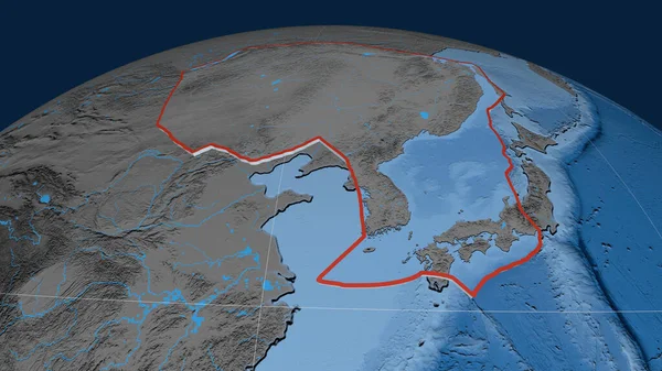 Amur Tektonische Platte Auf Dem Globus Extrudiert Topographie Und Bathymetrie — Stockfoto