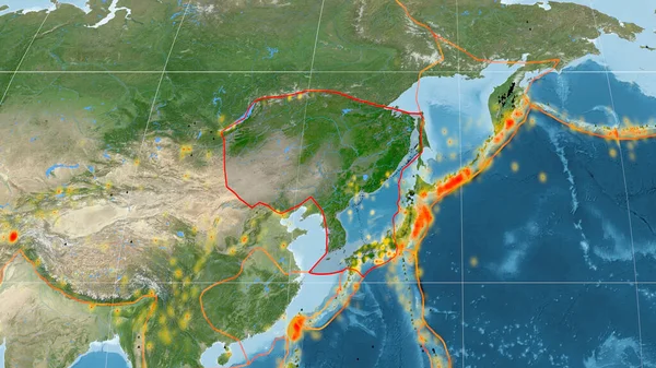 Amurova Tektonická Deska Nastíněná Globálních Satelitních Snímcích Projekci Kavrayskiy Vykreslování — Stock fotografie