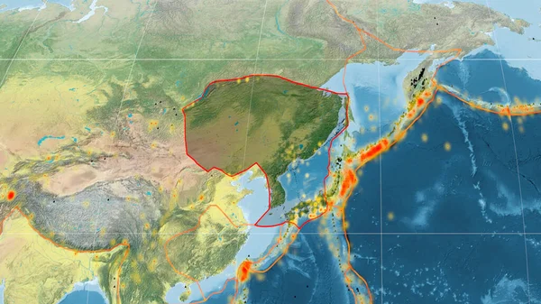 Amurova Tektonická Deska Nastíněná Globální Topografické Mapě Projekci Kavrayskiy Vykreslování — Stock fotografie