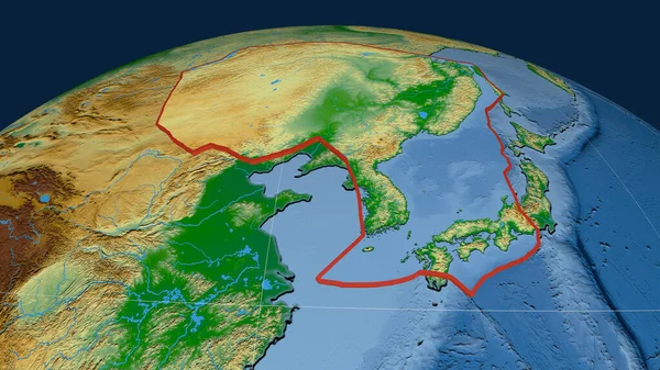 Płytka Tektoniczna Amura Wytłoczona Kuli Ziemskiej Mapa Fizyczna Koloru Renderowanie — Zdjęcie stockowe
