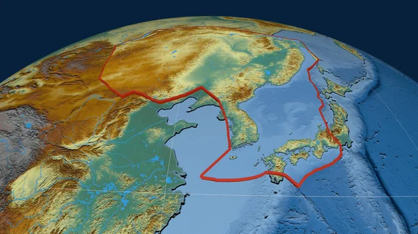 Amur Tektonische Platte Auf Dem Globus Extrudiert Topographische Reliefkarte Rendering — Stockfoto