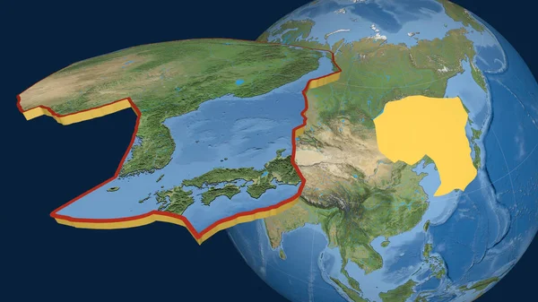 Placa Tectônica Amur Extrudida Apresentada Contra Globo Imagens Satélite Renderização — Fotografia de Stock