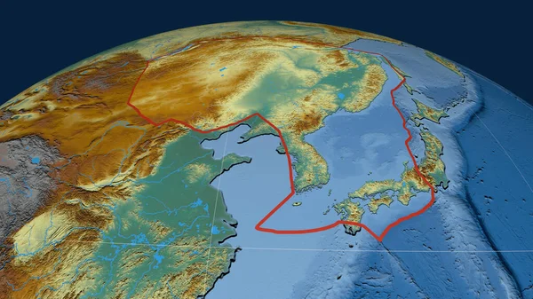 Amur Tektonische Platte Umrissen Auf Dem Globus Topographische Reliefkarte Rendering — Stockfoto