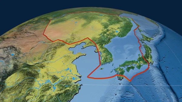 Amur Tektonische Platte Auf Dem Globus Extrudiert Topographische Karte Rendering — Stockfoto