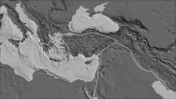 アナトリアプレート領域に隣接する領域の二階の標高マップ上の構造プレートの境界 ヴァン グリンテンI予測 斜めの変換 — ストック写真