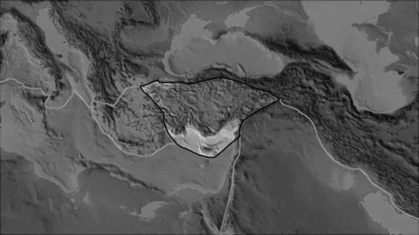 隣接する地域の砂漠化によって分離されたグレースケールの地図上のアナトリア構造プレートの概要 ヴァン グリンテンI予測 斜めの変換 — ストック写真