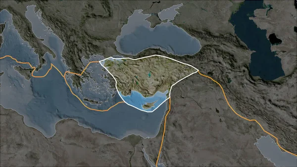 Omlijnde Anatolische Tektonische Plaat Satelliet Kaart Gescheiden Door Desaturatie Van — Stockfoto