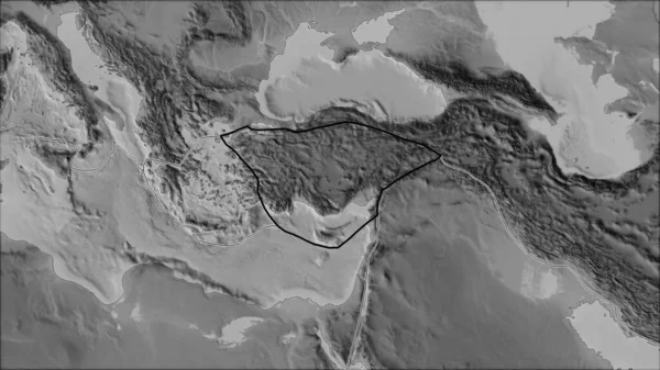 Outlined Anatolian Tectonic Plate Borders Adjacent Plates Grayscale Map Van — Stock Photo, Image