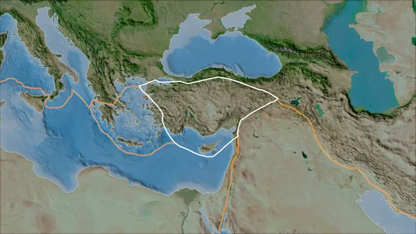 Piastra Tettonica Anatolica Delineata Bordi Delle Piastre Adiacenti Sul Satellite — Foto Stock