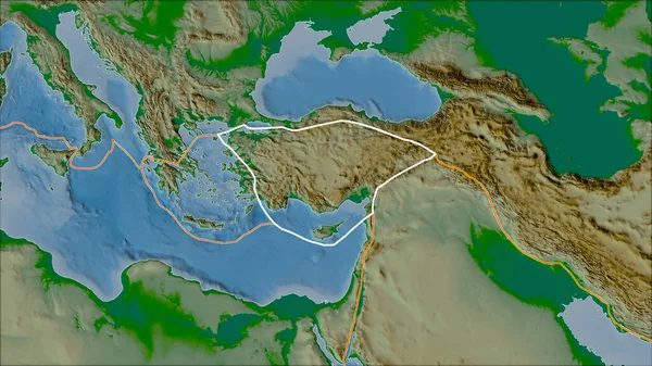 Omlijnde Anatolische Tektonische Plaat Randen Van Aangrenzende Platen Fysieke Kaart — Stockfoto