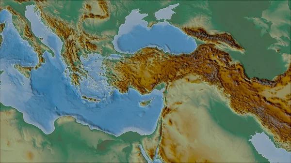 Sousedství Anatolské Tektonické Desky Reliéfní Mapě Van Der Grintenově Projekci — Stock fotografie