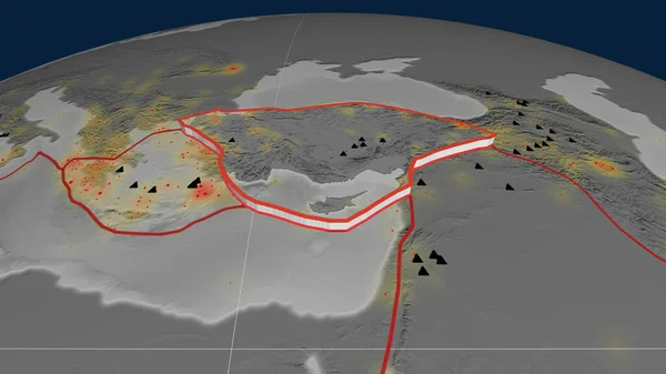 Anatolische Tektonische Platte Die Auf Dem Globus Extrudiert Wurde Graustufen — Stockfoto