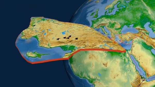 Anatolische Tektonische Plaat Geëxtrudeerd Gepresenteerd Tegen Wereldbol Kleur Fysieke Kaart — Stockfoto