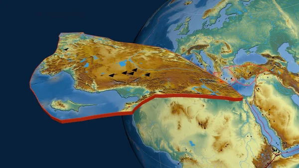 Placa Tectónica Anatolia Extruida Presentada Contra Globo Mapa Topográfico Relieve — Foto de Stock