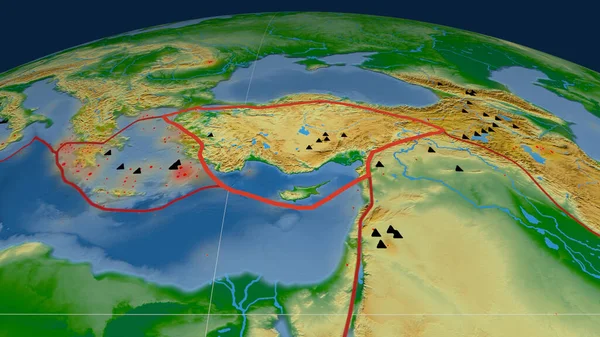 アナトリアの地殻プレートは 地球上で輪郭を描きました 地図の色だ 3Dレンダリング — ストック写真