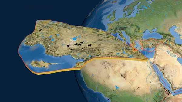 Placa Tectónica Anatolia Extruida Presentada Contra Globo Imágenes Satelitales Renderizado — Foto de Stock