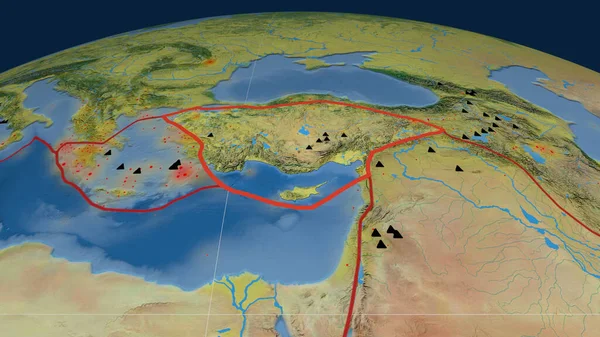 Anatolische Tektonische Plaat Geschetst Aardbol Topografische Kaart Weergave — Stockfoto