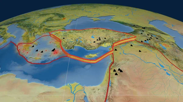Plaque Tectonique Anatolienne Extrudée Sur Globe Carte Topographique Rendu — Photo