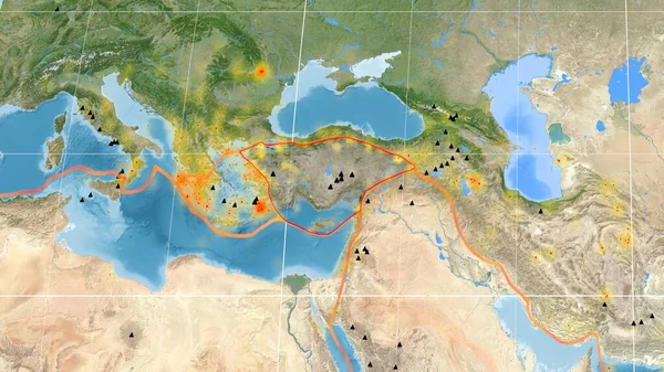 Placa Tectónica Anatolia Esbozada Las Imágenes Satelitales Globales Proyección Kavrayskiy — Foto de Stock