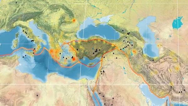 Anatolijská Tektonická Deska Nastíněná Globální Topografické Mapě Projekci Kavrayskiy Vykreslování — Stock fotografie