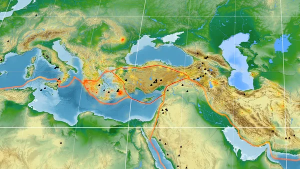 Placa Tectónica Anatolia Delineada Mapa Físico Color Global Proyección Mollweide —  Fotos de Stock