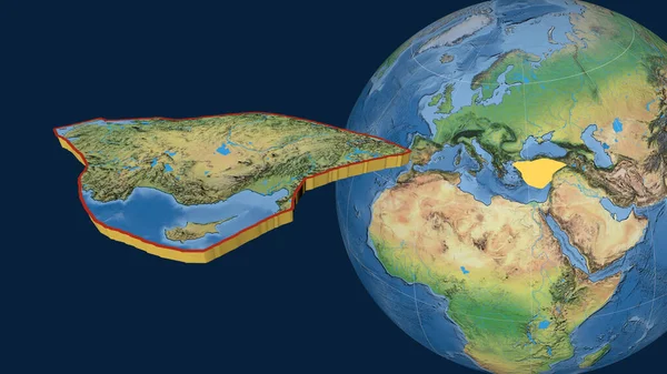Anadolu tektonik plakası yayıldı ve dünyaya karşı sunuldu. Doğal dünya topografik haritası. 3B görüntüleme