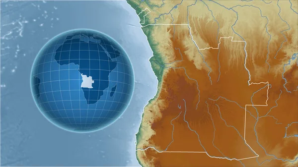 Angolában Globe Ország Alakja Ellen Zoomolt Térkép Annak Vázlatát Topográfiai — Stock Fotó