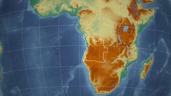 Angola Bairro Perspectiva Distante Com Contorno País Mapa Topográfico Relevo — Fotografia de Stock