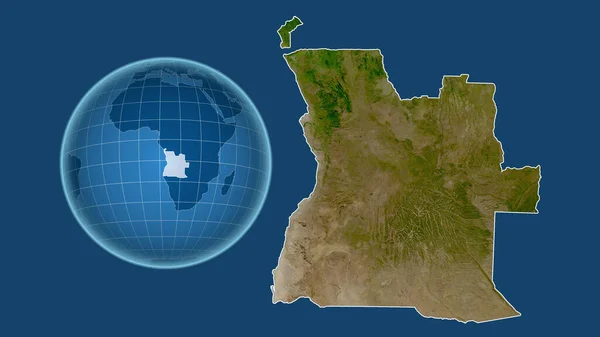 Angola Globo Con Forma Del País Contra Mapa Ampliado Con — Foto de Stock