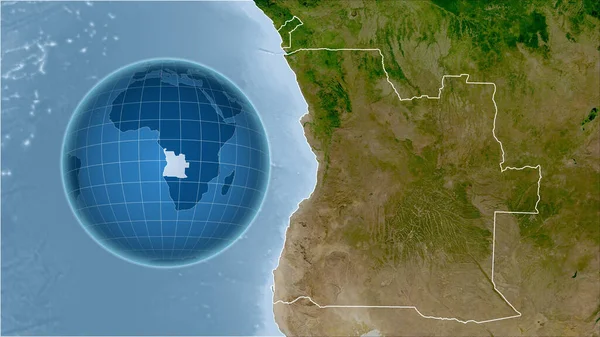 Angola Globo Con Forma Del Paese Contro Mappa Ingrandita Con — Foto Stock