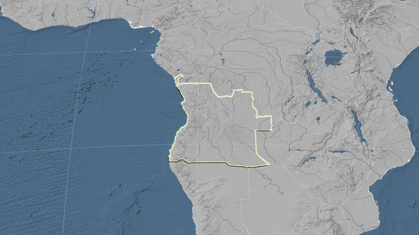 Angola Její Okolí Vzdálená Šikmá Perspektiva Obrys Mapa Elevace Stupních — Stock fotografie