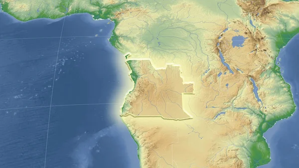 Angola Seu Bairro Perspectiva Oblíqua Distante Forma Brilhou Cor Mapa — Fotografia de Stock