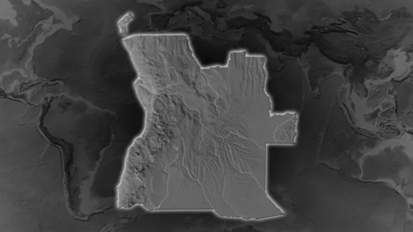 Angola Area Enlarged Glowed Darkened Background Its Surroundings Grayscale Bumped — Stock Photo, Image