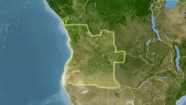 卫星B地图上立体投影中的安哥拉地区 具有发光轮廓的栅格层的原始成分 — 图库照片
